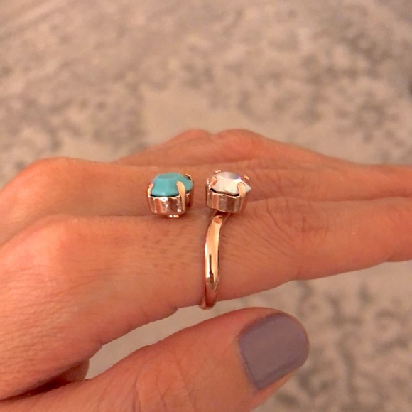 Aurora Borealis + Turquoise Rose Gold Crystal Ring - Picture 7 of 8